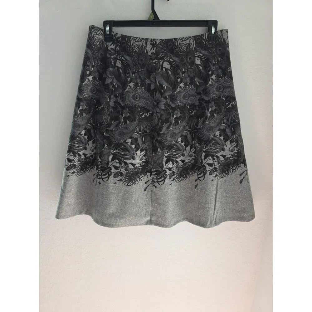 Talbots Wool Blend‎ Skirt Womens 12 Peacock Floral Lined A-Line